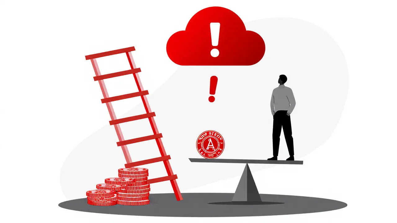 Risk scene showing thin order‑book ladder, small MEA token pile on a scale, and concerned trader.