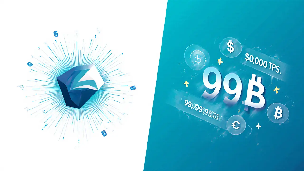 Solana speed visual with transaction symbols and floating MEA token supply numbers.