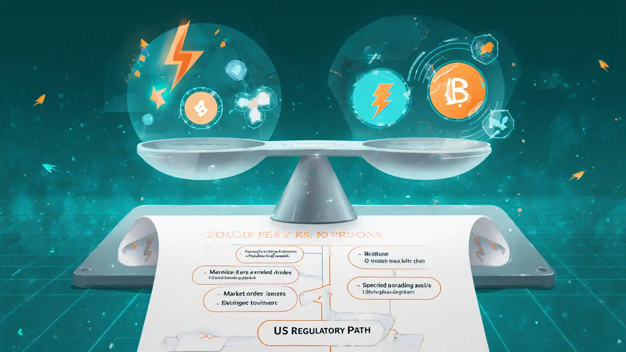 Trader comparing ViteX pros and cons on holographic display with roadmap milestones in vector style.