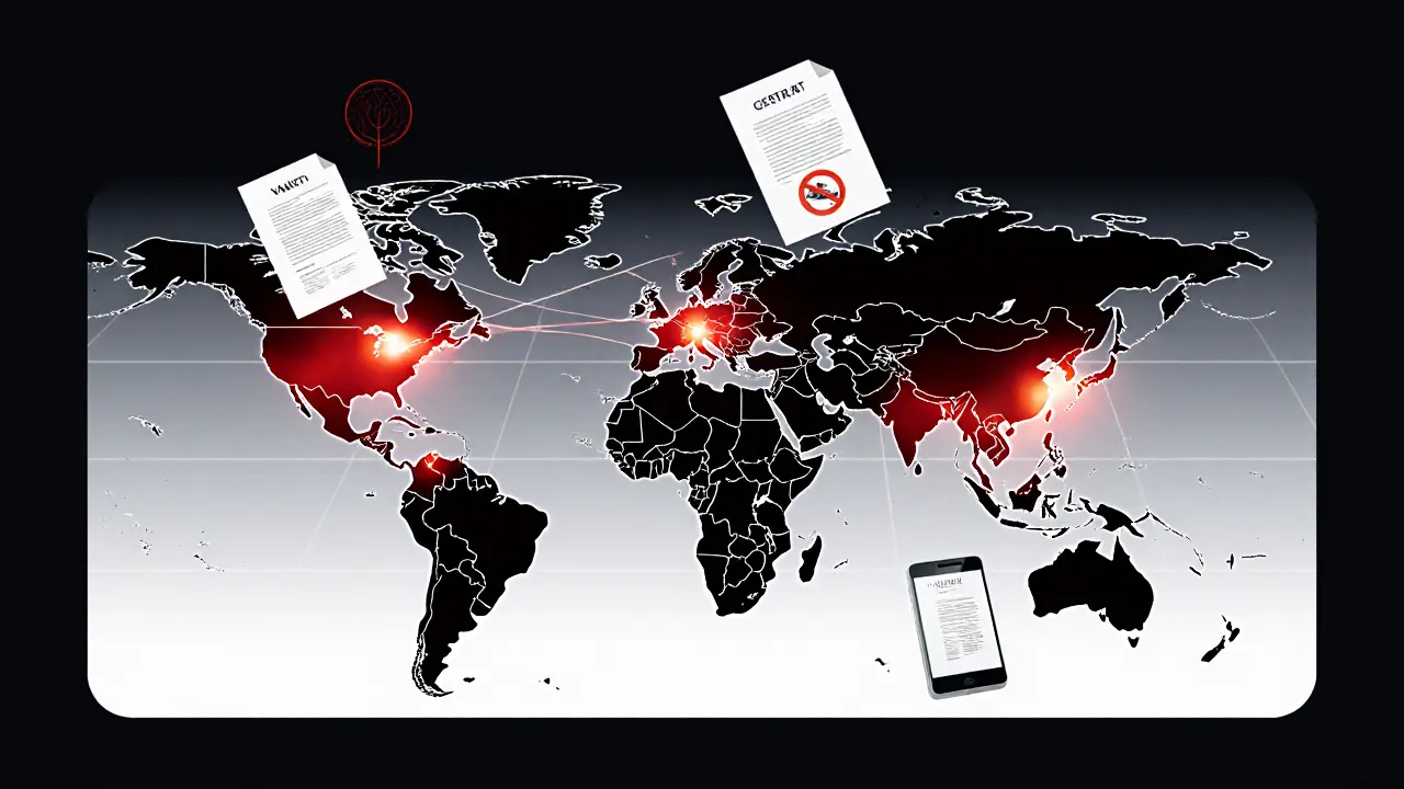 Global map showing VAIOT adoption in Europe and restrictions in the United States.