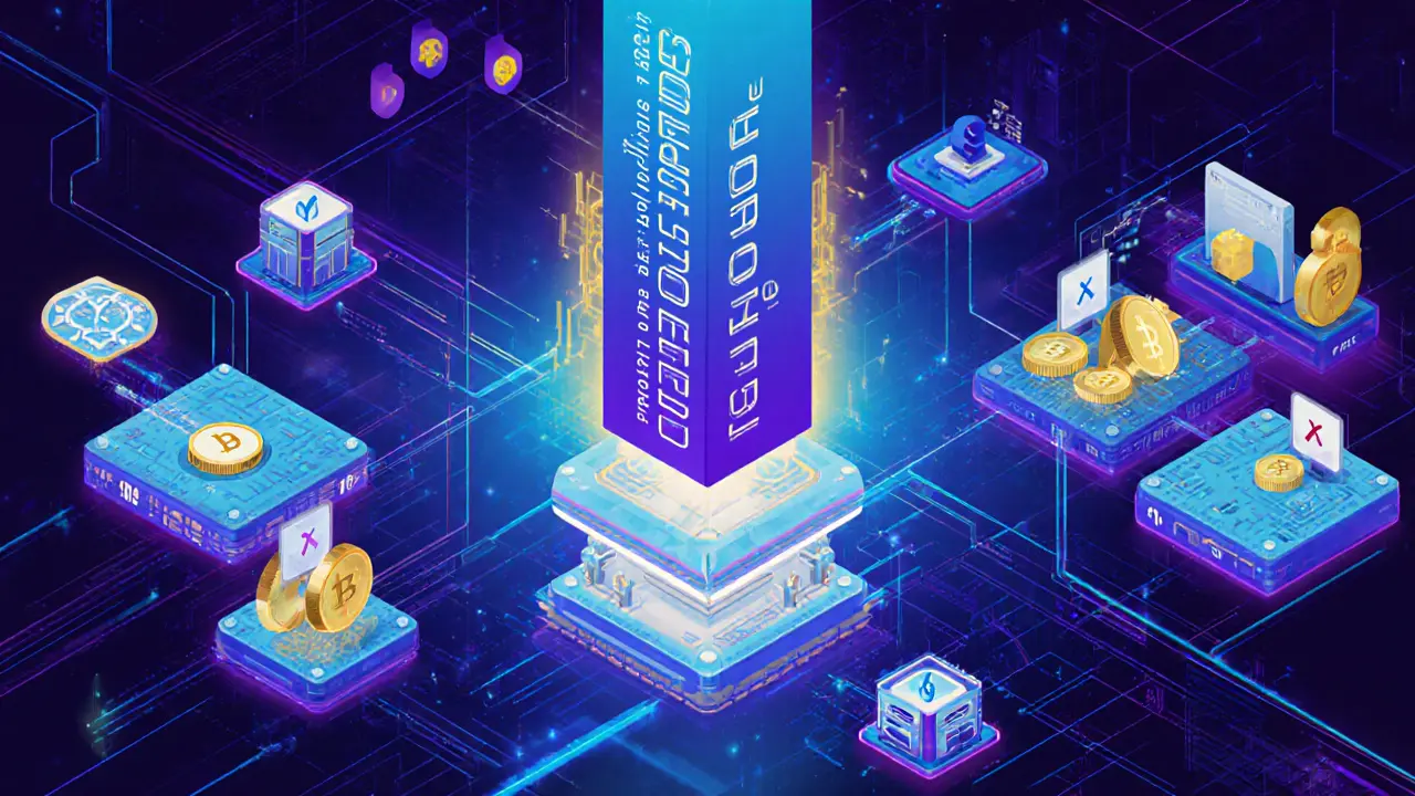 High-speed transactions flow through a modular BFT network with synchronized validator voting.