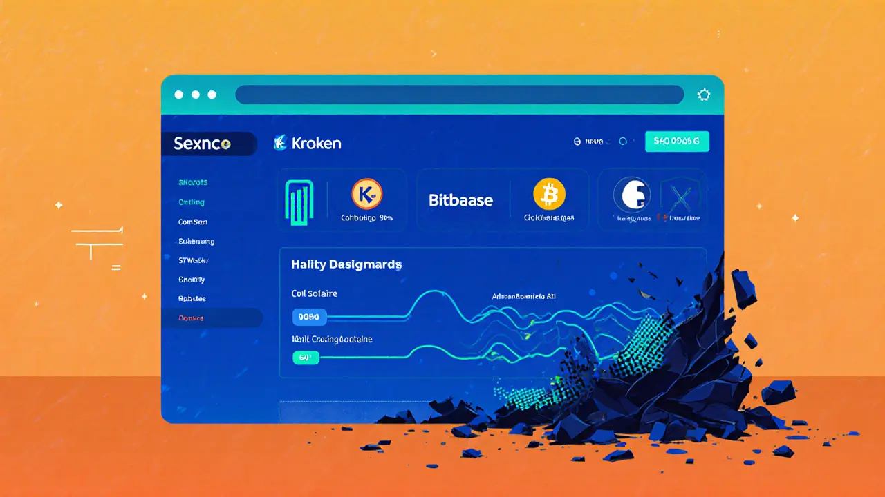 Secure crypto exchange dashboard with FIDO2, cold storage, and AI monitoring icons in modern vector style.
