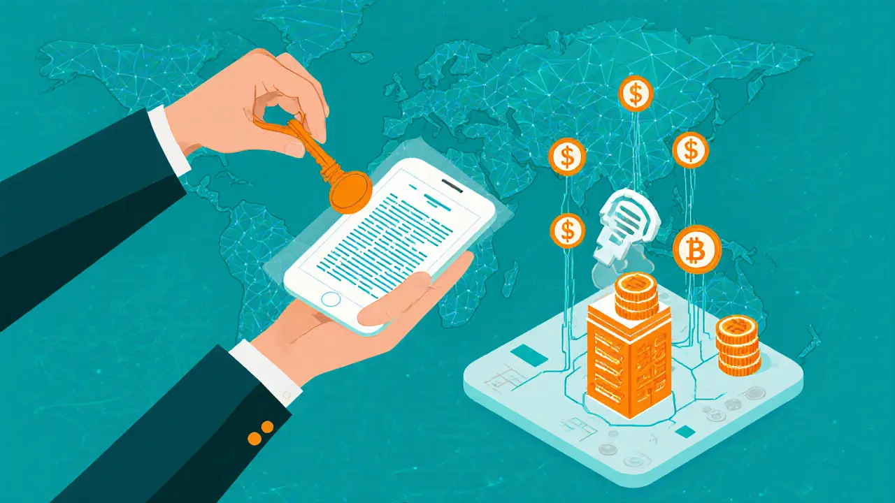 Smart contract automating a trade and dividend payments between a physical key and digital wallet.