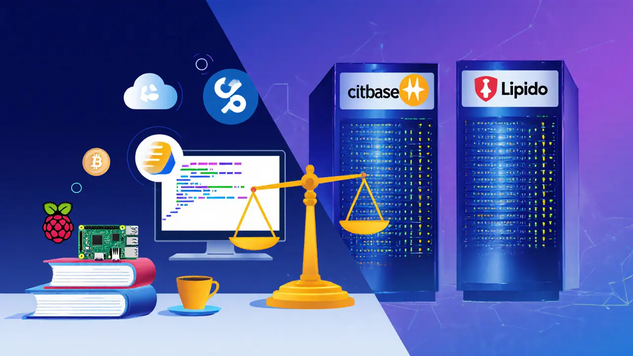 Split scene comparing solo validator setup with institutional staking service