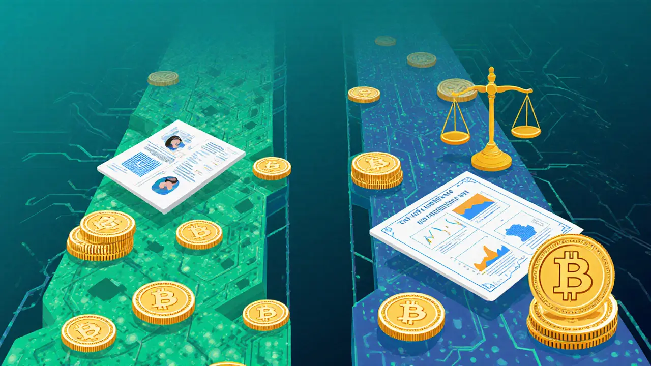 Two blockchain pathways: one for utility tokens in daily use, another for security tokens tied to assets.