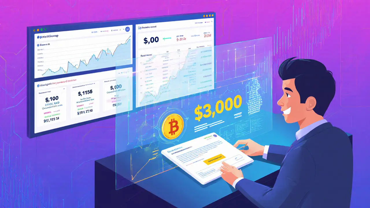 User confirming a Bitcoin swap on MerlinSwap with holographic liquidity optimization overlay.