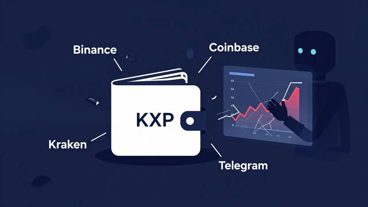 An empty wallet is surrounded by broken exchange links and a bot manipulating fake prices.