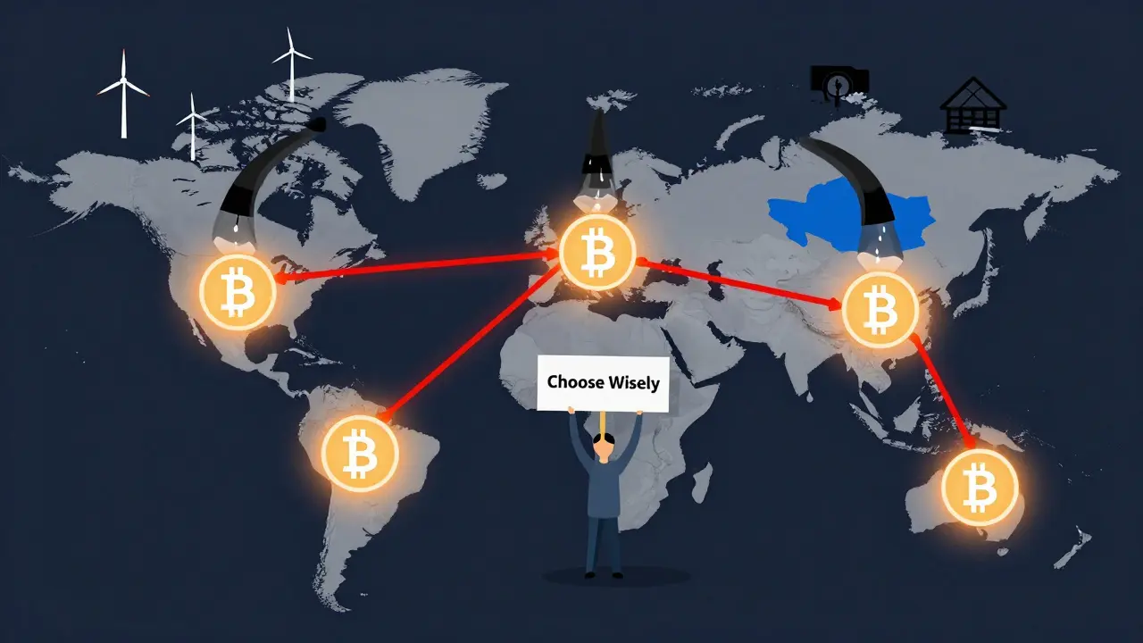 Global map showing fossil-fueled Bitcoin mining hotspots draining renewable energy resources from clean power zones.