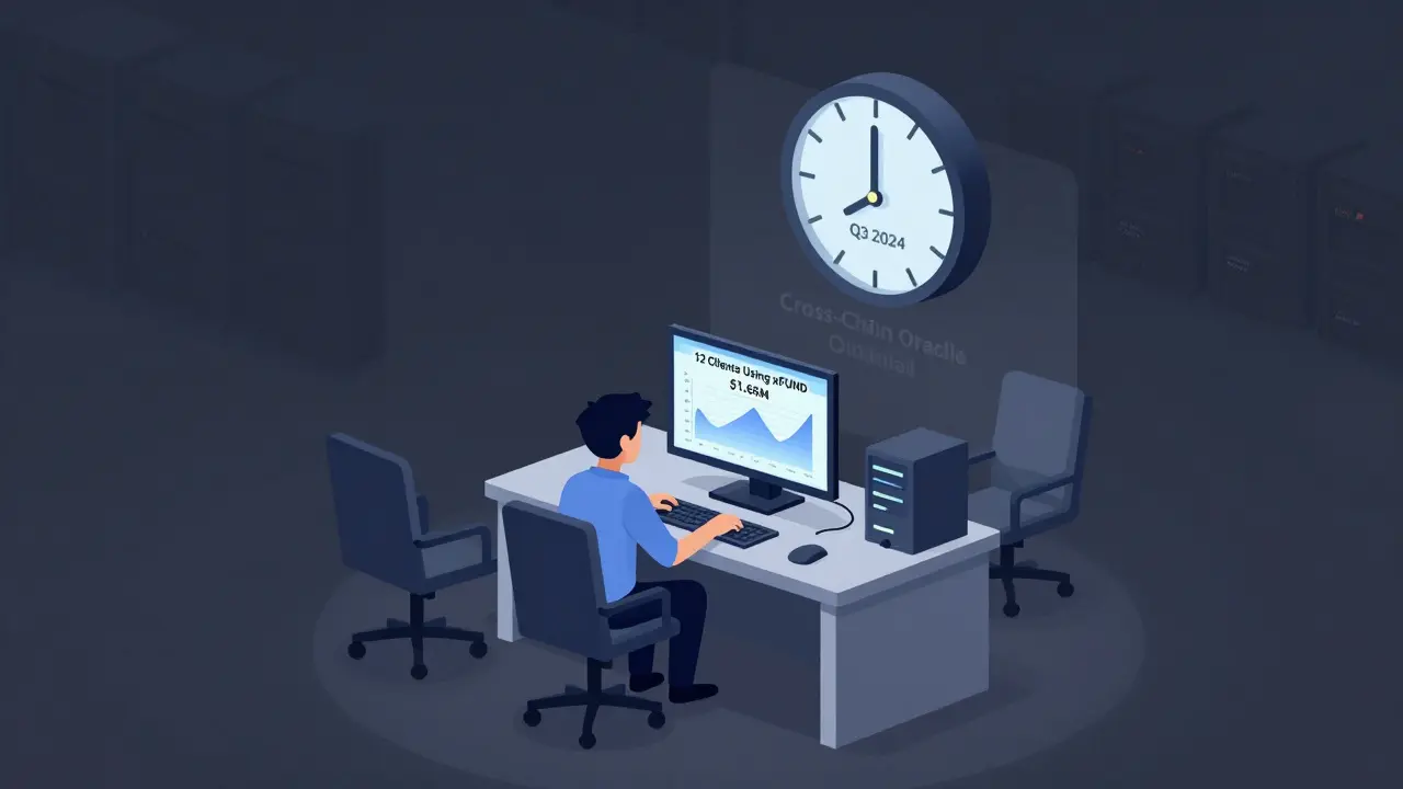 One developer in a quiet control room facing a screen showing only 12 xFUND users.