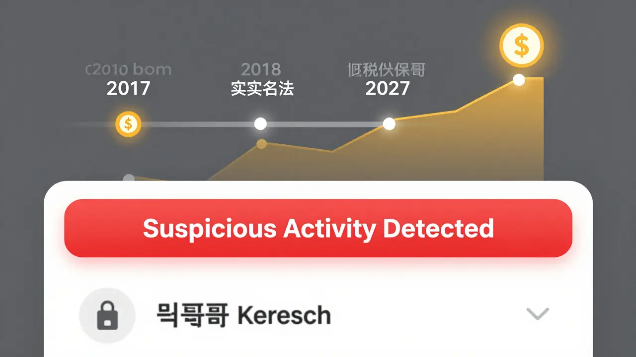 Bank dashboard alerting suspicious crypto activity with tax enforcement timeline