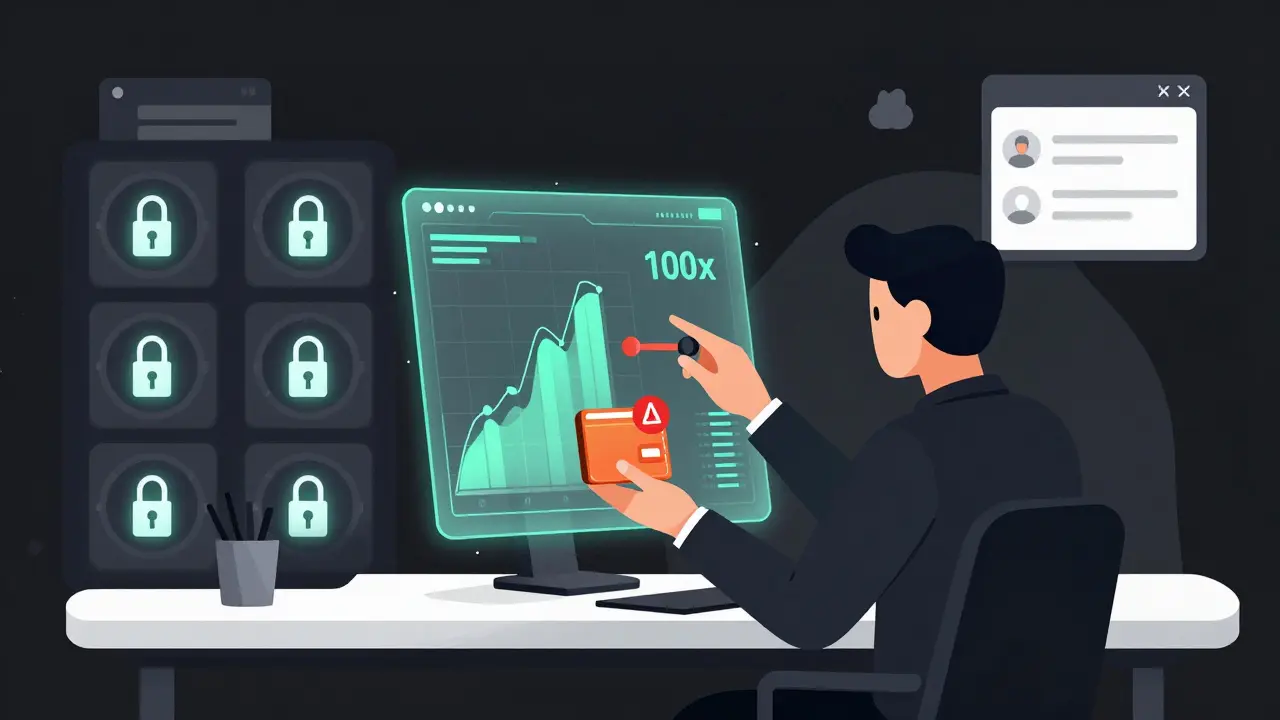 Professional trader interacting with holographic charts and a warning symbol over their wallet