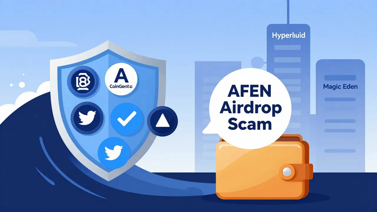 Shield of verified badges blocking a scam wave, with trusted airdrop projects in background.