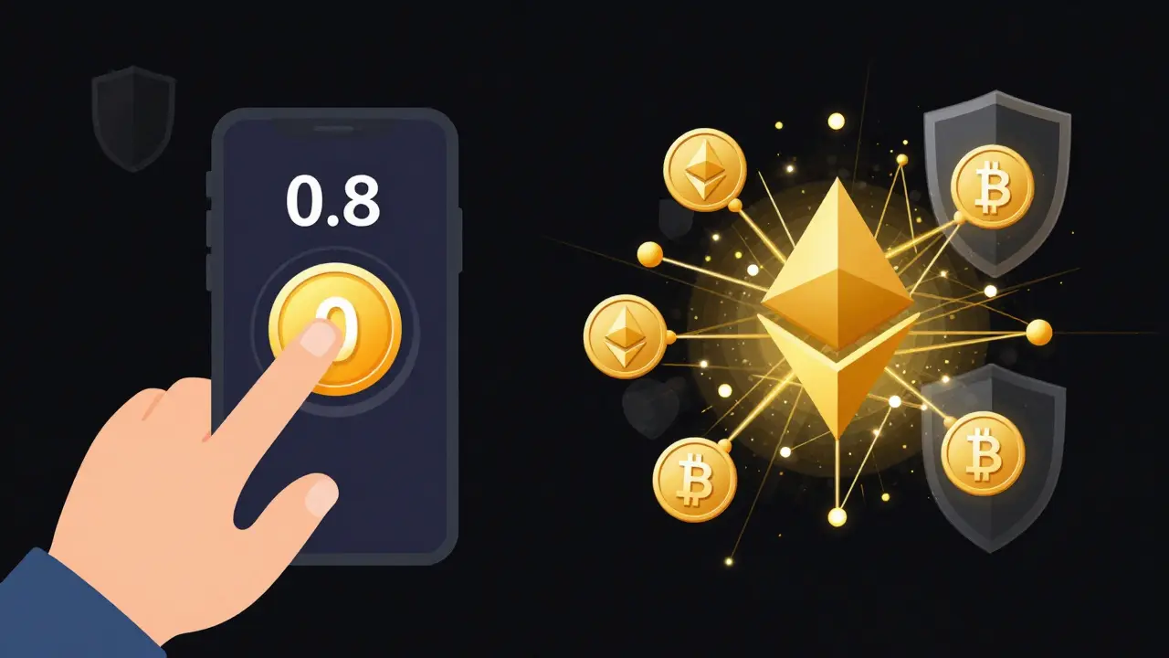 Smartphone screen showing 0.8-second token countdown with blockchain network explosion