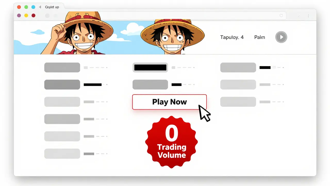 An outdated website with grayed-out buttons and a zero trading volume badge.