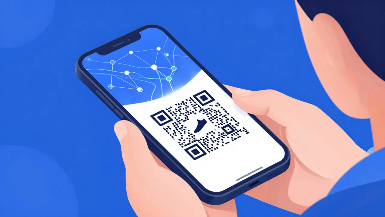 Smartphone scanning sneaker to view blockchain data visualization