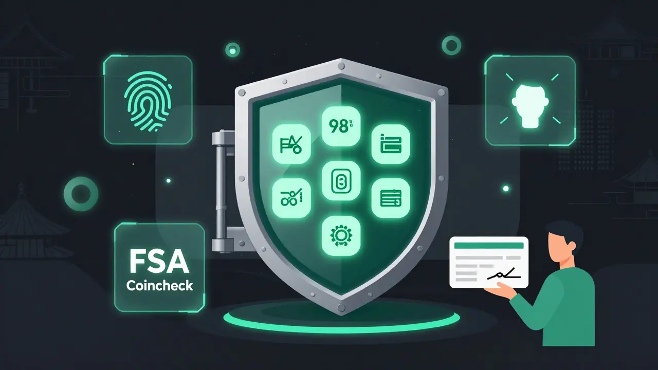 Coincheck's security system featuring cold storage, biometric login, and FSA regulation in Japan.