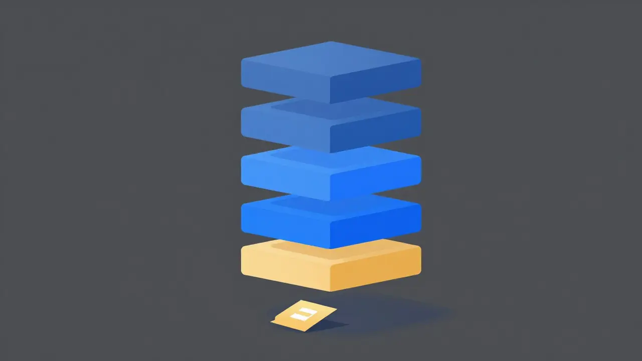 Vertical stack of blocks showing growing confirmation security