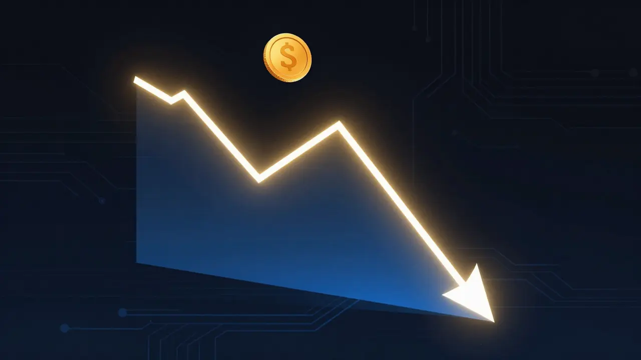 A glowing financial graph showing a sharp peak and a steep drop
