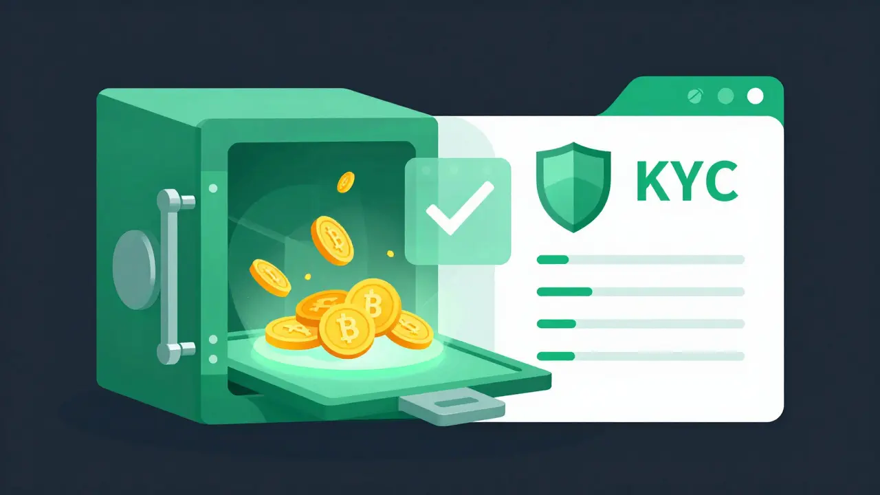 Vector art of a digital wallet receiving golden tokens with security symbols.