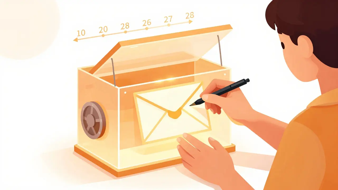 Vector graphic of a user storing a message in a digital time capsule
