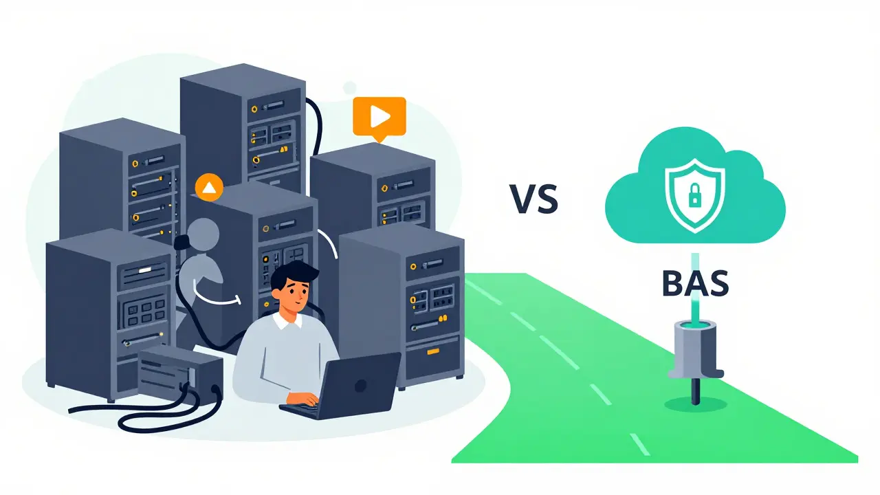 Comparison graphic contrasting complex servers with streamlined BaaS cloud service.
