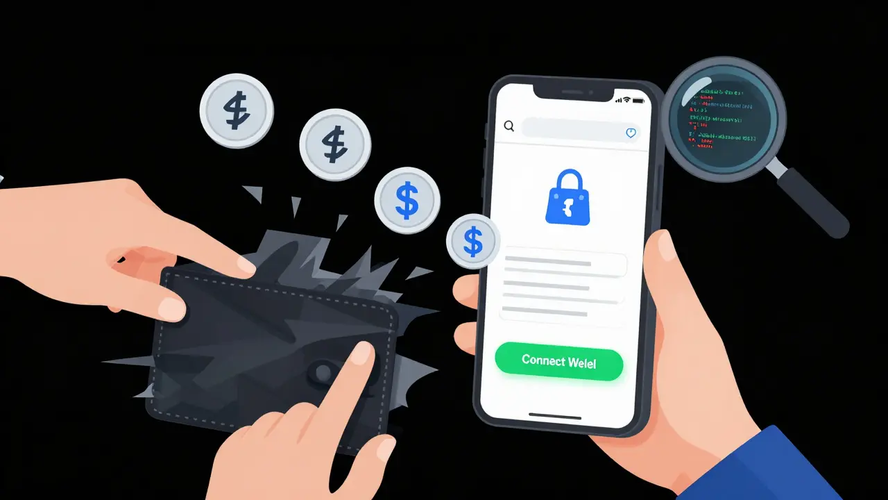 Digital wallet being drained by scam website interface