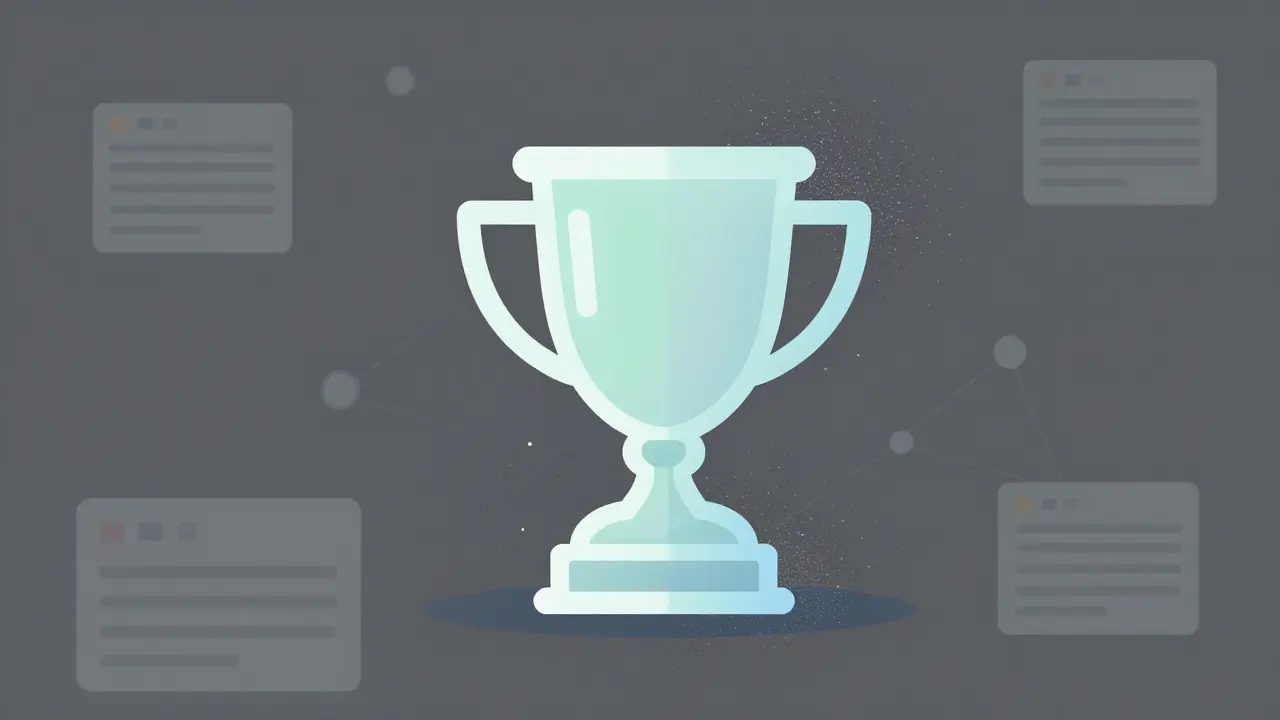 Fading trophy surrounded by digital static and dust