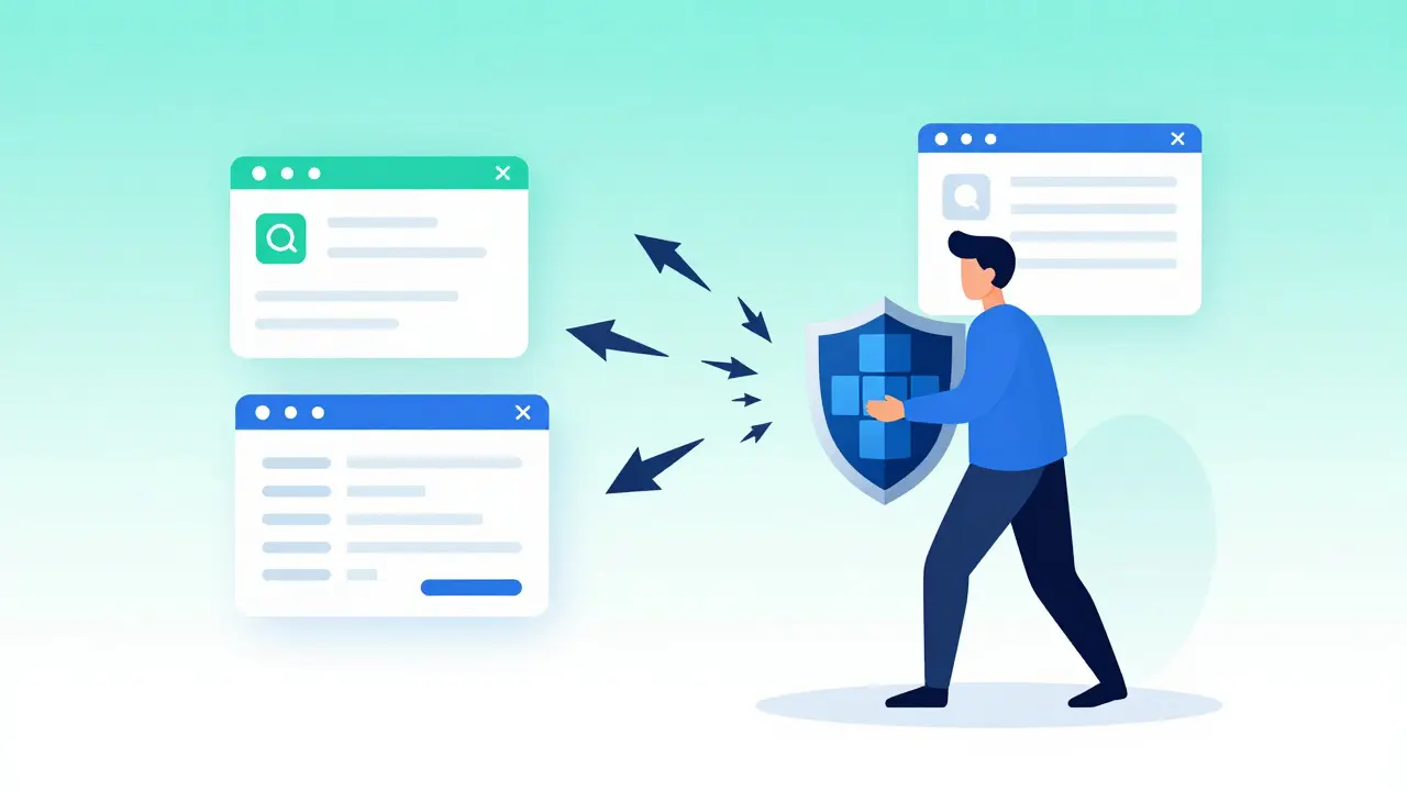 Modern vector art of a user shielding their digital wallet from malicious phishing attacks.