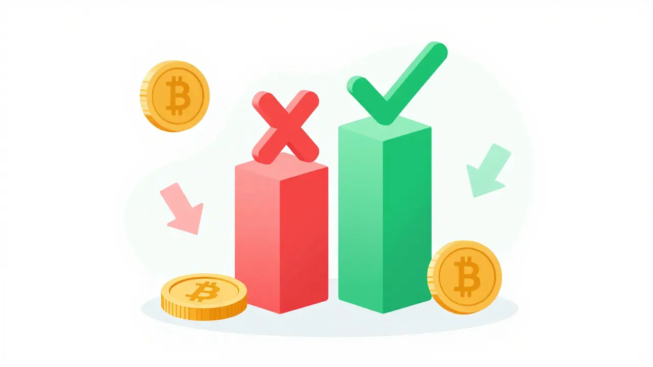 Modern vector graphic comparing lower fees vs higher costs in crypto swaps.