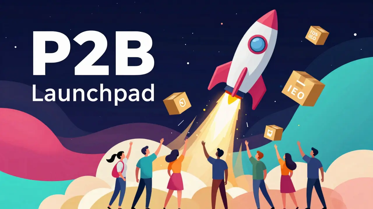 Vector art of a rocket launching new crypto tokens for traders