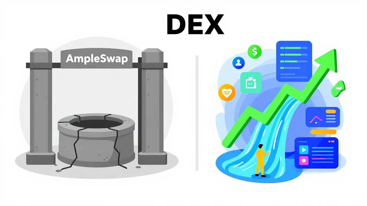 Vector graphic comparing a dead exchange with active alternatives