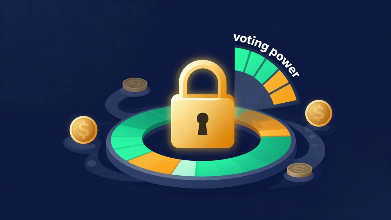 Vector illustration of a golden lock and gauge chart for veTokenomics