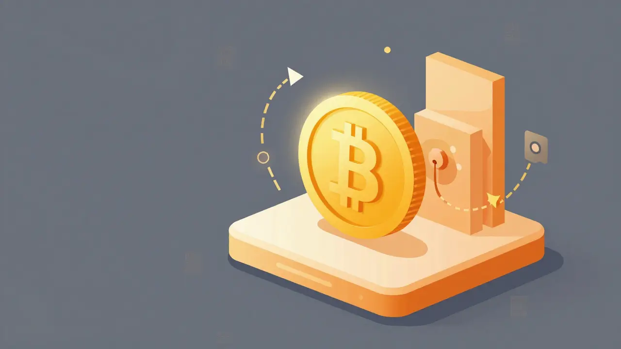 Vector illustration of a golden token being listed on a digital exchange platform