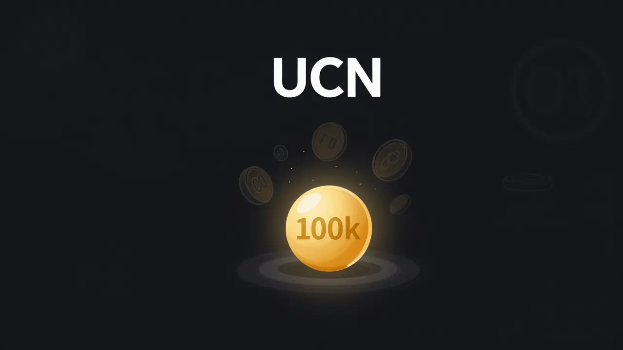 Vector illustration of a rare golden token representing UCN's scarce supply cap.