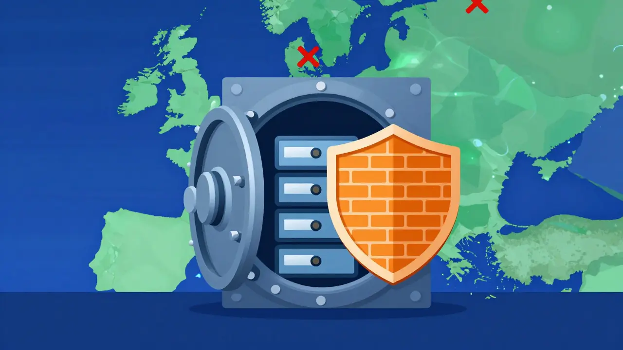 Vector illustration of crypto security vault and global restrictions