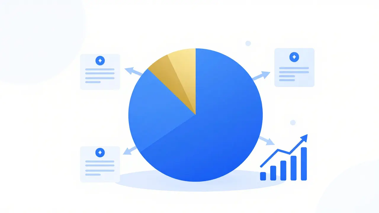 Vector illustration of tokenomics pie chart with voting and growth symbols