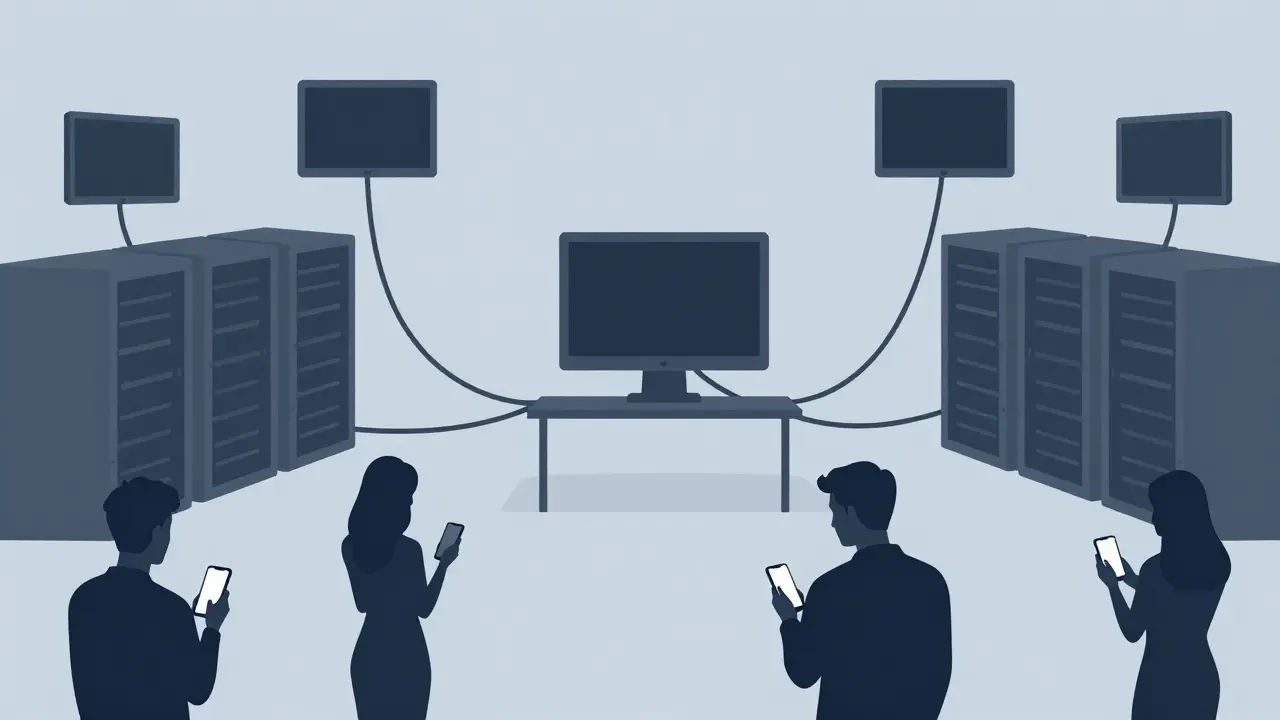 Abandoned server room and empty wallets illustrating a defunct trading platform