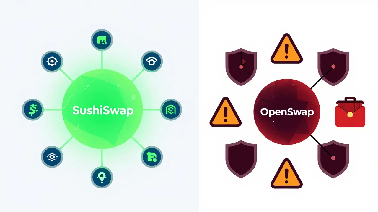 Comparison graphic showing active networks versus a dead crypto node