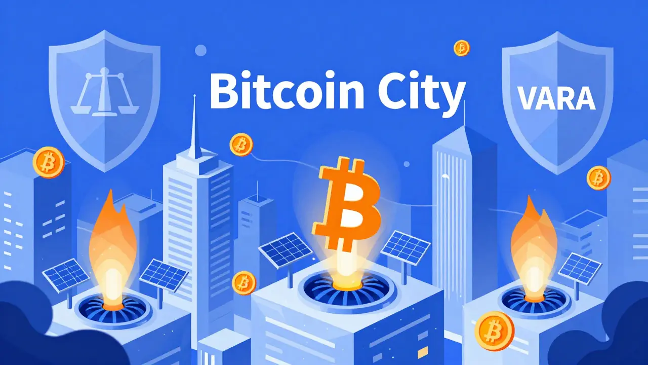 Futuristic cityscape powered by geothermal energy and crypto