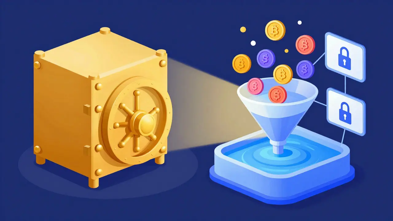 Illustration of secure staking vaults and efficient trading aggregators