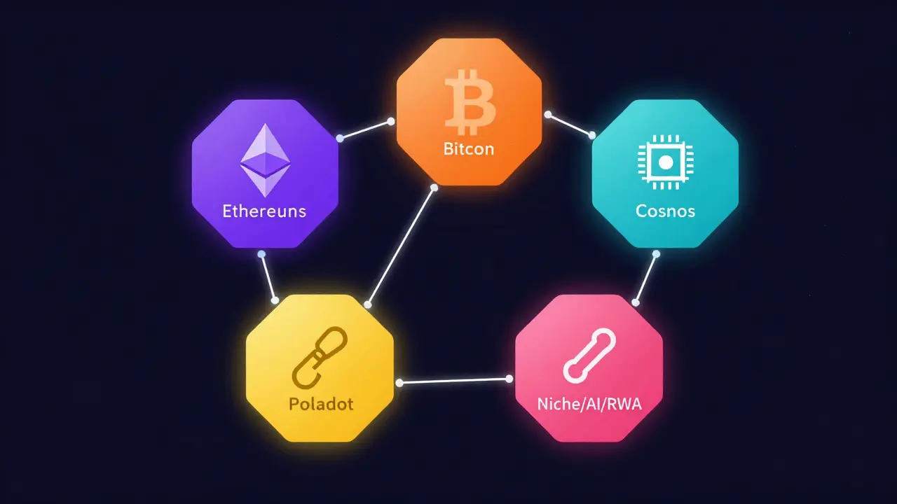 Interconnected hexagons representing diverse blockchain ecosystems