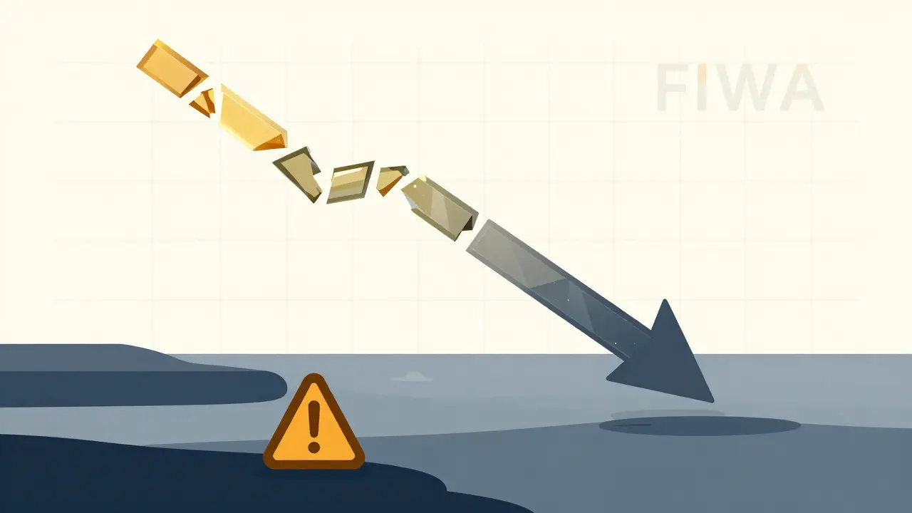 Minimalist vector graphic showing market trends and risk symbols for FIWA