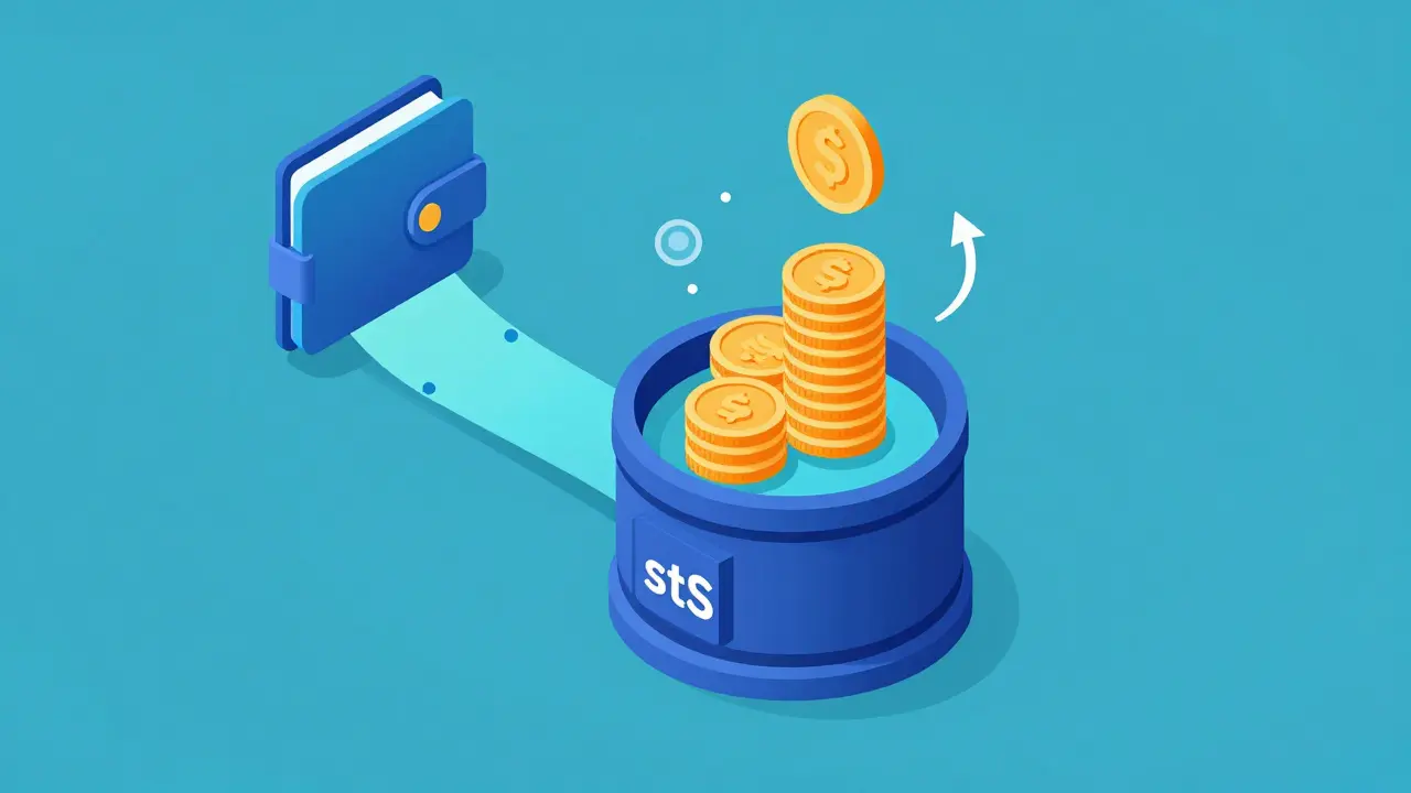 Modern vector illustration of automated staking yields compounding in a digital vault
