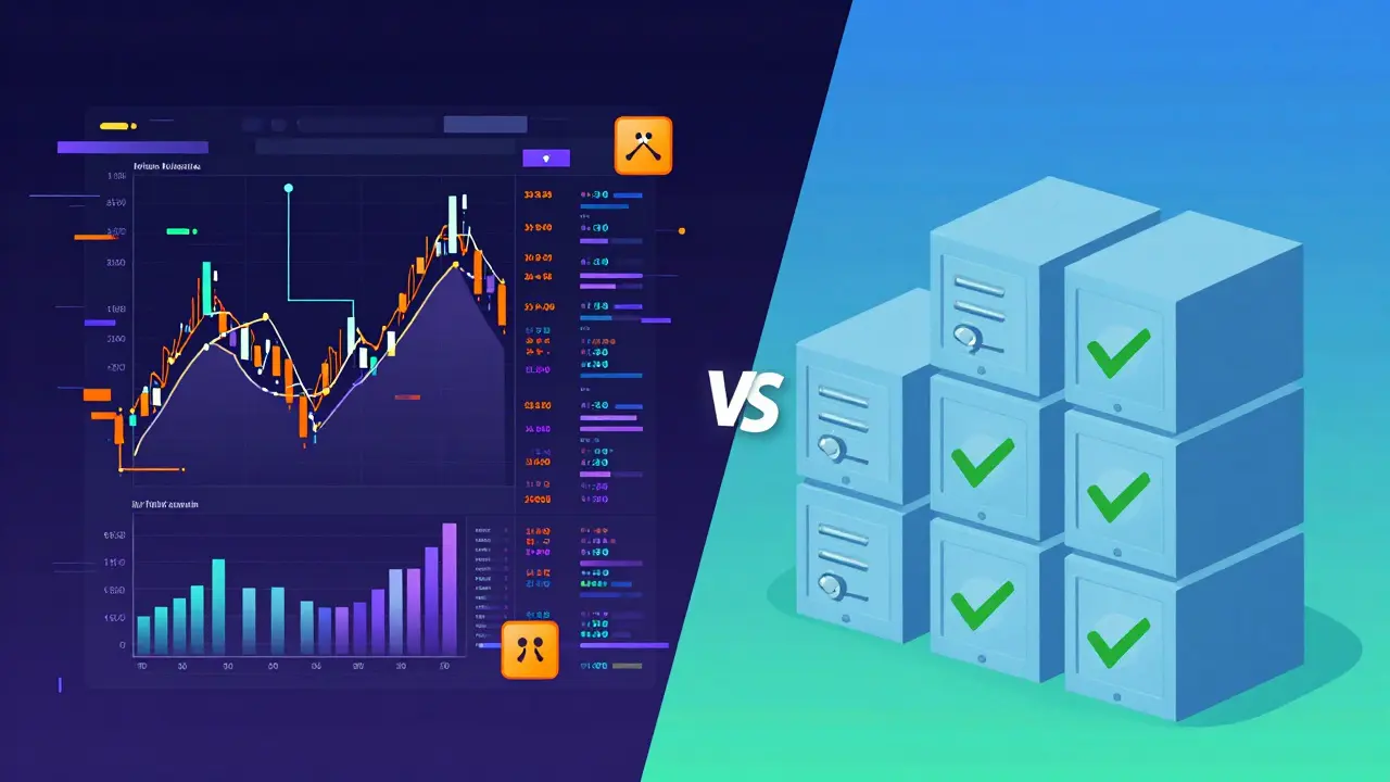 Split view comparing glitchy trading errors vs stable secure vaults