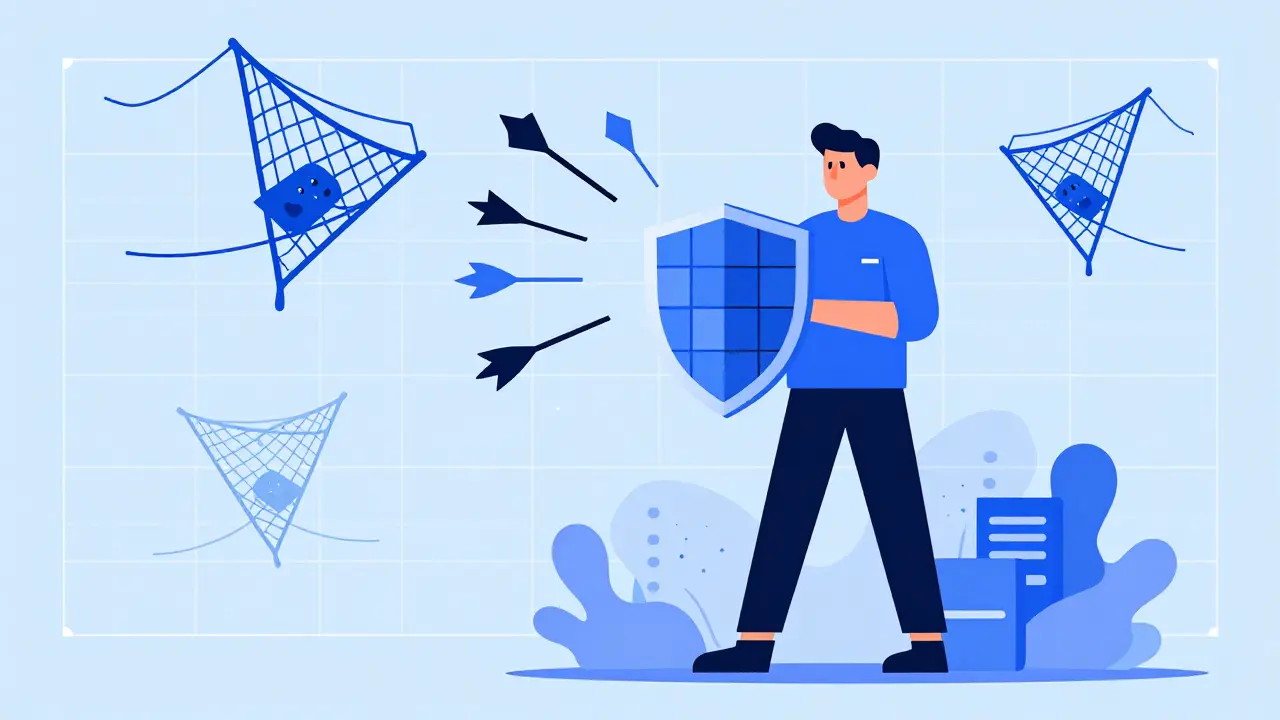 Vector art of a user shielding crypto assets from scams