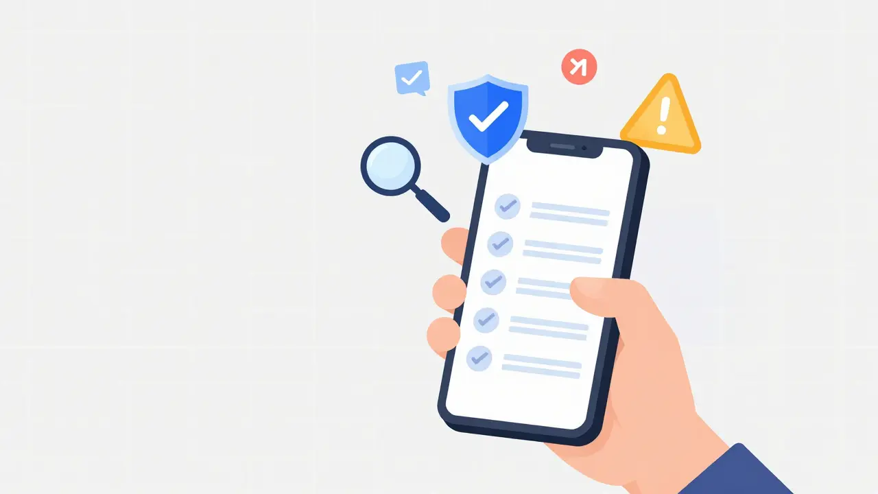 Vector art showing holographic safety icons floating above a phone