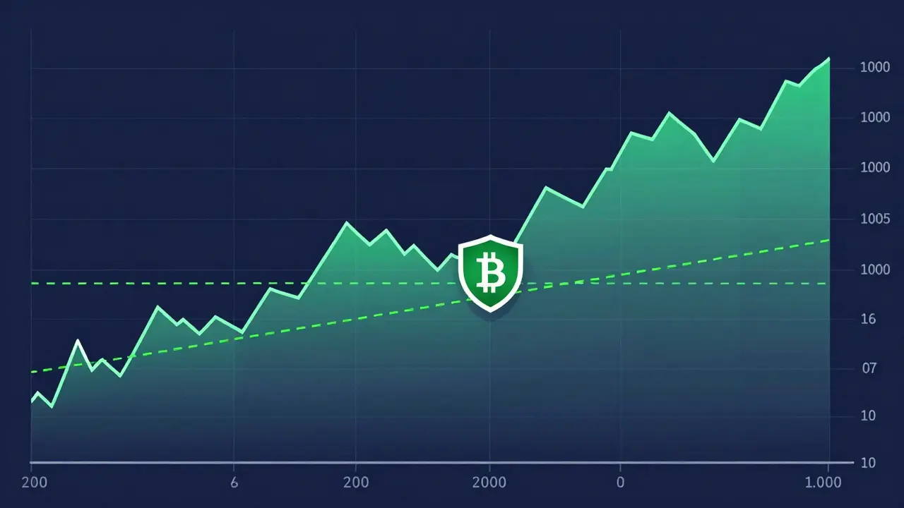 Vector chart showing Bitcoin support levels and stop-loss shield placement