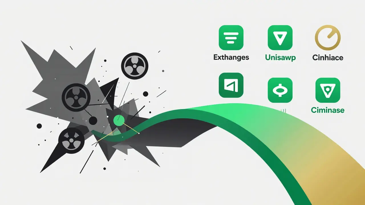 Vector illustration comparing risky vs safe crypto trading paths
