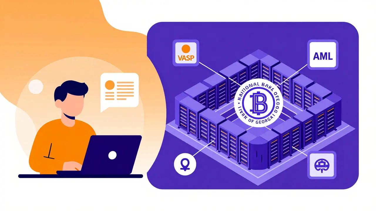 Vector illustration comparing solo miner vs regulated commercial farm in Georgia