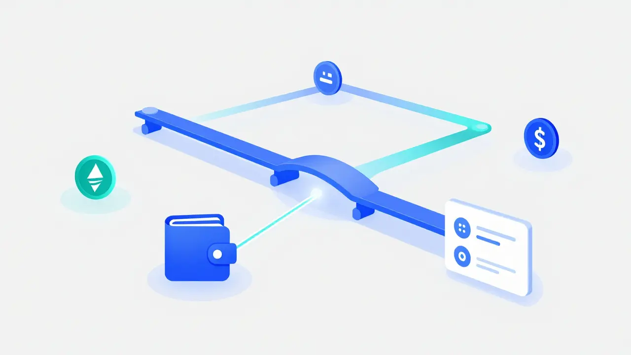 Vector illustration of a crypto wallet connecting to decentralized exchange nodes